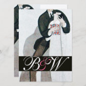 ロマンチック新郎新婦ウェディングパーティモノグラム金ゴールド 招待状 (正面/裏面)