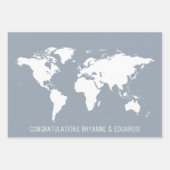 ロマンチック旅行テーマパスポートスタンプマップブルー ラッピングペーパーシート (正面3)