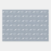 ロマンチック旅行テーマパスポートスタンプマップブルー ラッピングペーパーシート (正面2)