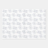 ロマンチック旅行テーマパスポートスタンプマップブルー ラッピングペーパーシート (正面)