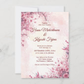 ロマンチック日本のなピンクのさくらんぼ結婚ブロッサム 招待状 (正面)