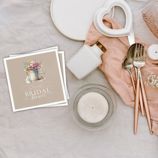 ロマンチック春の花花瓶ブライダルシャワー スタンダードカクテルナプキン