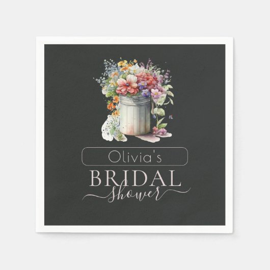 ロマンチック春の花花瓶ブライダルシャワー スタンダードカクテルナプキン (正面)