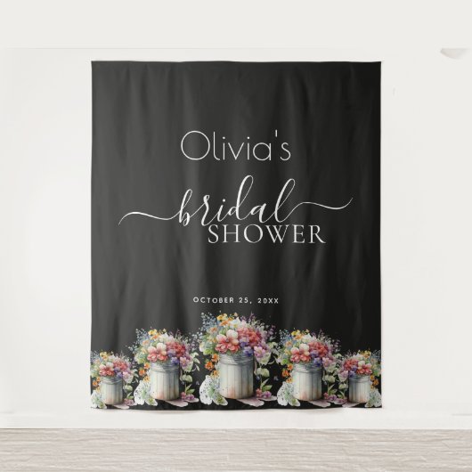 ロマンチック春の花花瓶ブライダルシャワー タペストリー (正面)