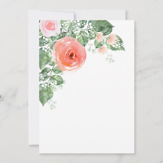 ロマンチック春サマーコーラルピンクグリーン結婚ズ 招待状 (裏面)