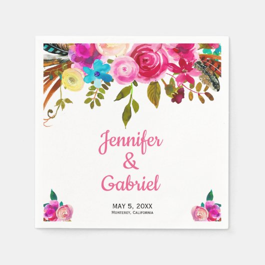 ロマンチック春ピンクウォーター色結婚フローラ スタンダードカクテルナプキン (正面)