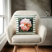 ロマンチック春ピーチピーオングリーンストライプズ クッション