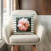 ロマンチック春ピーチピーオングリーンストライプズ クッション