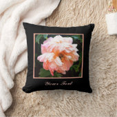 ロマンチック春ピーチピーチオンブラックパーソナライズされた クッション (ブランケット)