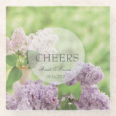 ロマンチック春フラワーフローラホワイト薄紫結婚ズ ガラスコースター (正面)