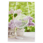 ロマンチック春フラワーフローラホワイト薄紫結婚ズ ミディアムペーパーバッグ (裏面)