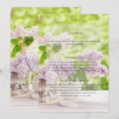 ロマンチック春フラワーフローラホワイト薄紫結婚ズ 招待状 (正面/裏面)