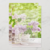 ロマンチック春フラワーフローラホワイト薄紫結婚ズ 招待状 (正面/裏面)