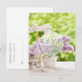 ロマンチック春フラワーフローラホワイト薄紫RSVP インビテーションポストカード (正面/裏面)