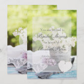 ロマンチック春フラワーフローラ薄紫ブライダルシャワー 招待状 (正面/裏面)