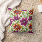 ロマンチック春フローラマゼンタ&オレンジ クッション (ブランケット)