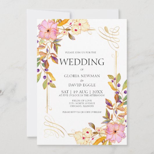 ロマンチック春フローラ結婚式招待状 招待状 (正面)