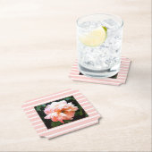 ロマンチック春牡丹オンピーチストライプズ ペーパーコースター (インサイチュ)