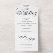 ロマンチック書道白黒結婚ズ オールインワン招待状 (内側)