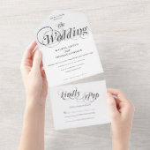 ロマンチック書道白黒結婚ズ オールインワン招待状 (貼ってはがせる)