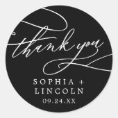 ロマンチック書道黒ありがとう好意ステッカー ラウンドシール (正面)