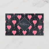 ロマンチック水彩ピンクハート風船紙吹雪 名刺 (正面)