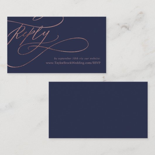 ロマンチック海軍とバラ金ゴールド結婚のウェブサイトRSVP エンクロージャーカード (正面/裏面)