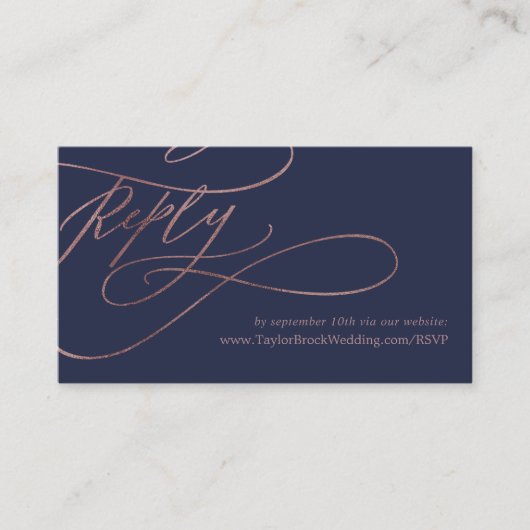 ロマンチック海軍とバラ金ゴールド結婚のウェブサイトRSVP エンクロージャーカード (正面)