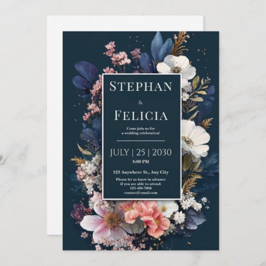 ロマンチック海軍フローラ結婚ズ 招待状 (正面/裏面)