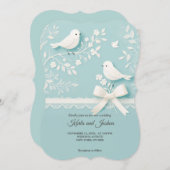 ロマンチック淡い色のなレースと鳥のエキスポ結婚ットのティール（緑がかった色） (正面/裏面)