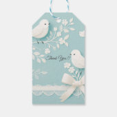 ロマンチック淡い色のなレースと鳥の結婚ティール（緑がかった色） ギフトタグ (裏面)
