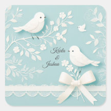 ロマンチック淡い色のなレースと鳥の結婚ティール（緑がかった色）