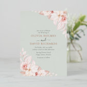 ロマンチック淡い色のピンクローズ結婚式招待状 箔招待状 (立ち正面)