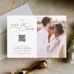 ロマンチック渦巻形のなスクリプトQRコー結婚ドの写真 セーブザデート