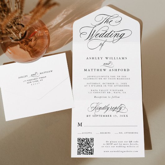 ロマンチック渦巻形のな書結婚道の オールインワン招待状