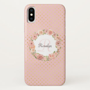 ロマンチック点々のある金ゴールドバラフローラモノグラムの名 iPhone X ケース