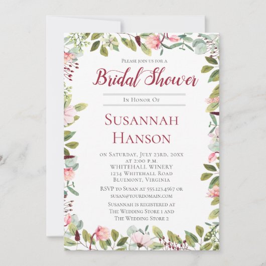 ロマンチック牡丹とユーカリブライダルシャワー 招待状 (正面)