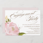 ロマンチック牡丹フラワーエンゲージメントパーティの招待状 招待状 (正面/裏面)