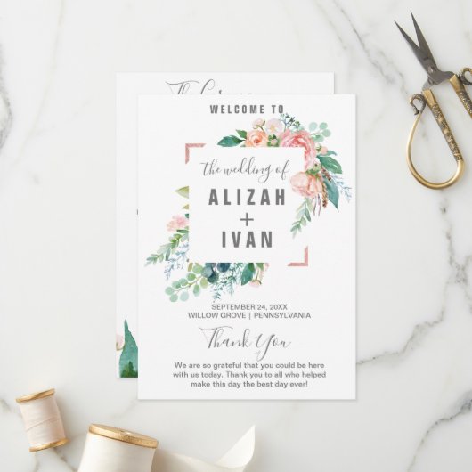 ロマンチック牡丹フラワーズ結婚式 プログラム (正面/裏面インサイチュ)