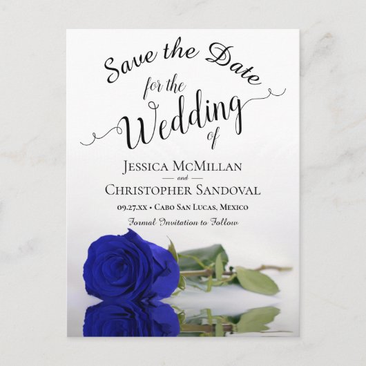 ロマンチック王室のなブルーバラ結婚式の日付を保存 案内ポストカード (正面)