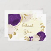 ロマンチック王室のな紫と白の花金ゴールド サンキューカード (正面/裏面)