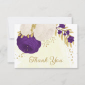 ロマンチック王室のな紫と白の花金ゴールド サンキューカード (正面)