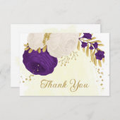 ロマンチック王室のな紫と白の花金ゴールド サンキューカード (正面/裏面)