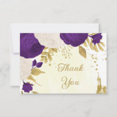 ロマンチック王室のな紫と白の花金ゴールド サンキューカード (正面)