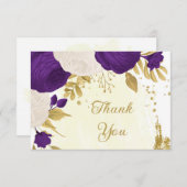 ロマンチック王室のな紫と白の花金ゴールド サンキューカード (正面/裏面)