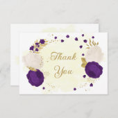 ロマンチック王室のな紫と白の花金ゴールド サンキューカード (正面/裏面)