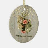 ロマンチック白あじさいピンクのカーネーション セラミックオーナメント (右)