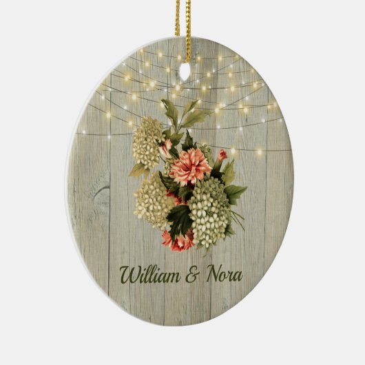 ロマンチック白あじさいピンクのカーネーション セラミックオーナメント (右)