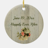 ロマンチック白あじさいピンクのカーネーション セラミックオーナメント (裏面)