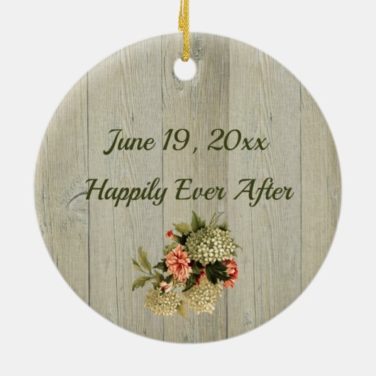 ロマンチック白あじさいピンクのカーネーション セラミックオーナメント (裏面)